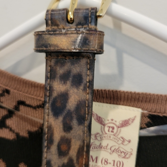 Vintage Faded Glory Fine Knit Cardigan Sweater In Brown Florals Matching BELT - Picture 6 of 7